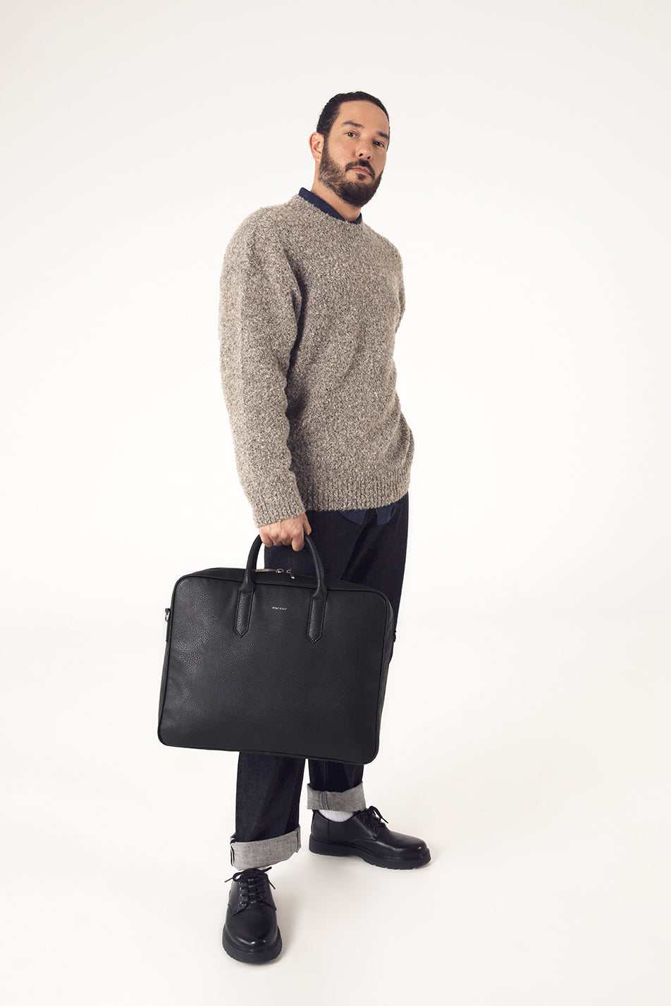 ELON Vegan Briefcase - Grain | Color: Black - variant::black