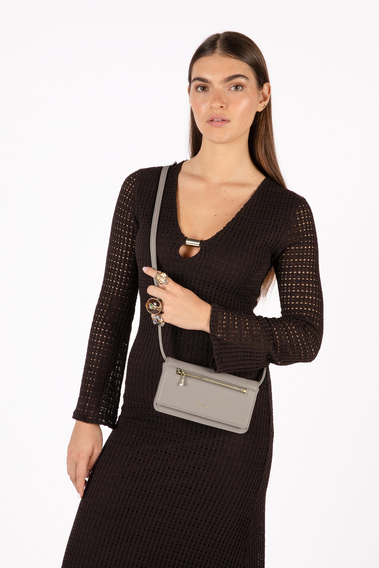 ERIN Vegan Crossbody Bag - Grain | Color: Black - variant::black
