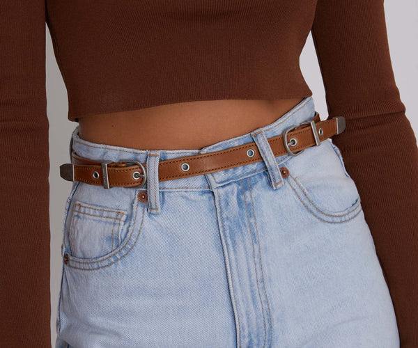 DOLLY Women's Vegan Skinny Belt | Color: Black - variant::black