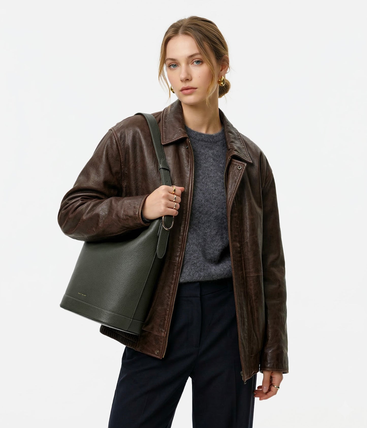 JESA Vegan Hobo Bag - Grain | Color: Black - variant::black