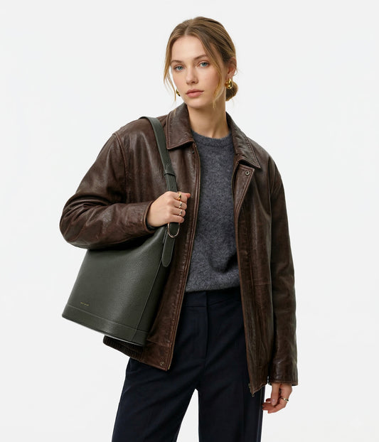 JESA Vegan Hobo Bag - Grain | Color: Black - variant::black