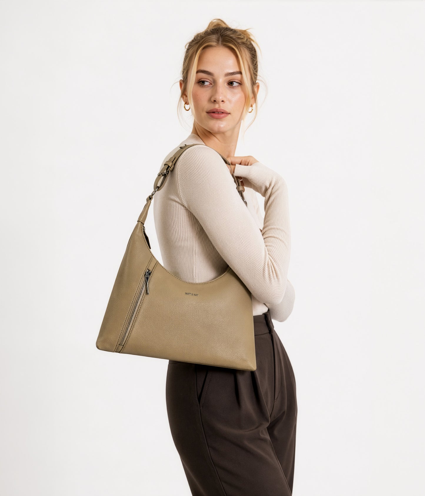 MORGAN Vegan Hobo Bag - Grain | Color: Fudge - variant::fudge