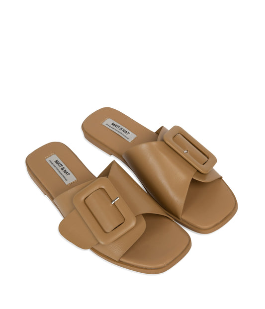 CYNDIE Women's Vegan Flat Sandals | Color: Beige - variant::soy