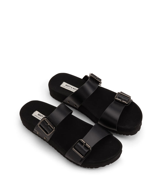 IBAKA Women's Vegan Buckle Sandals | Color: Black - variant::black