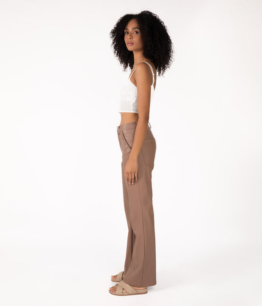 GWEN Women's High-Waisted Vegan Pants | Color: Beige - variant::cafe