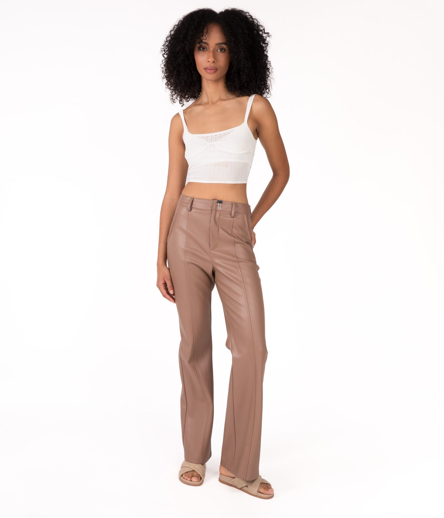 GWEN Women's High-Waisted Vegan Pants | Color: Beige - variant::cafe