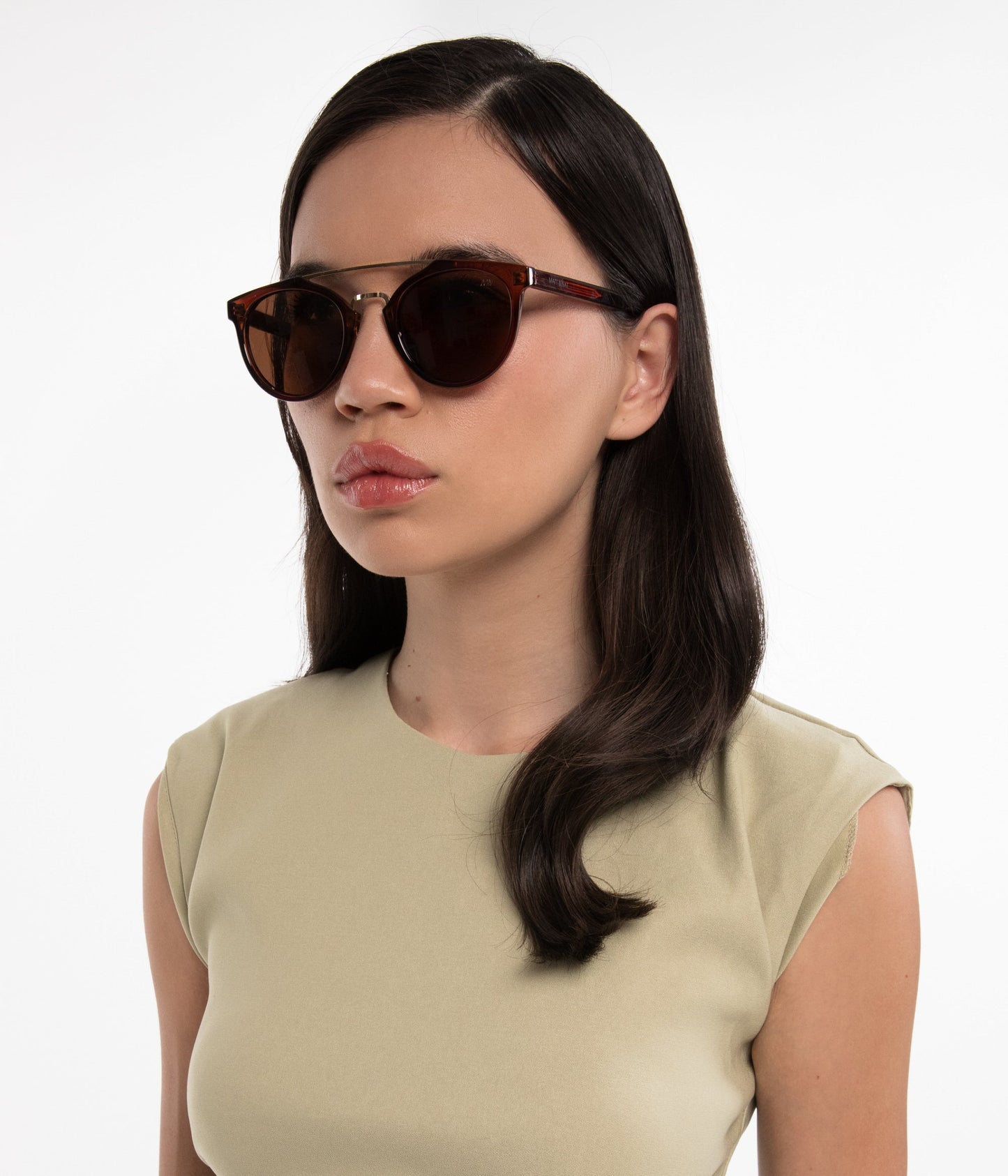 ALDIE-2 Round Recycled Sunglasses | Color: White, Brown - variant::nude