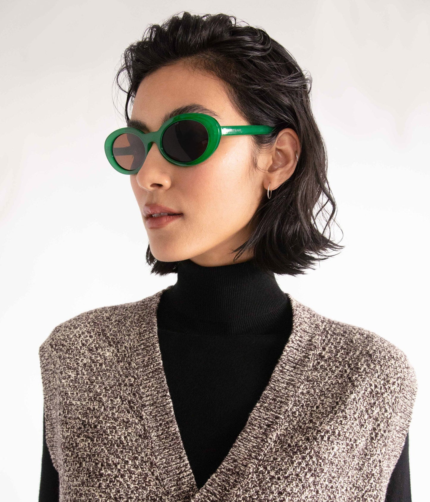 MIELA-2 Recycled Oval Sunglasses | Color: Green, Brown - variant::green