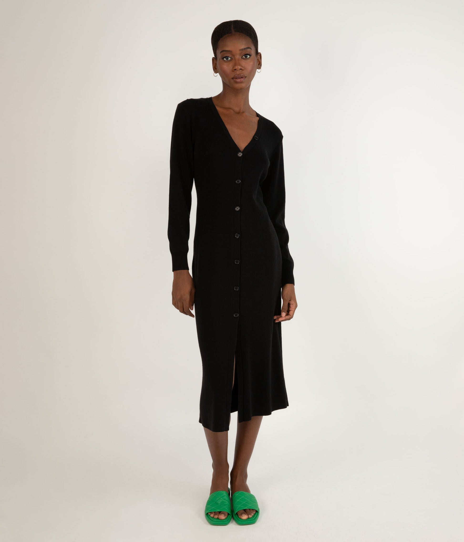 FRANEK Long sleeve button front longline cardigan | Color: Black - variant::black