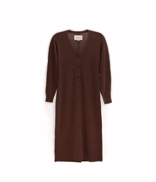 FRANEK Long sleeve button front longline cardigan | Color: Brown - variant::brown